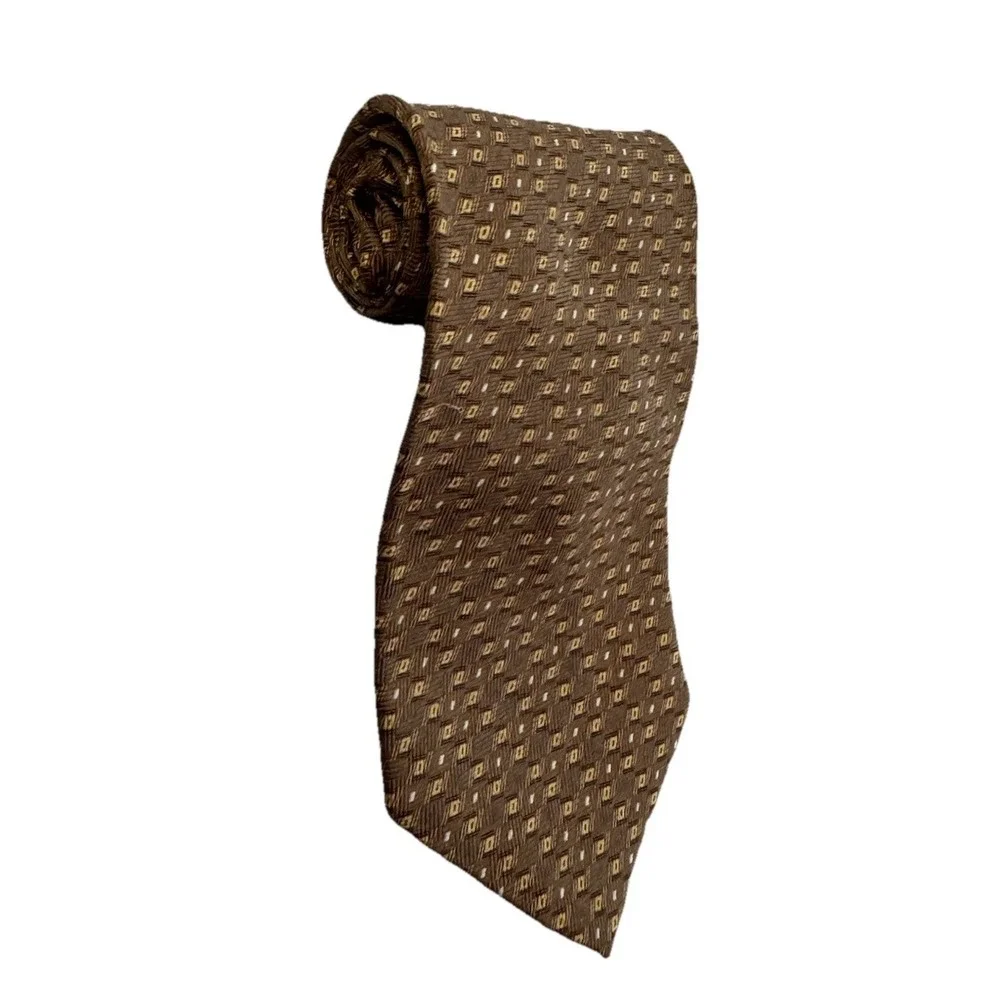 Vintage EUC Claybrooke 100% Silk Geometrical Brown‎ Tie Men's Necktie